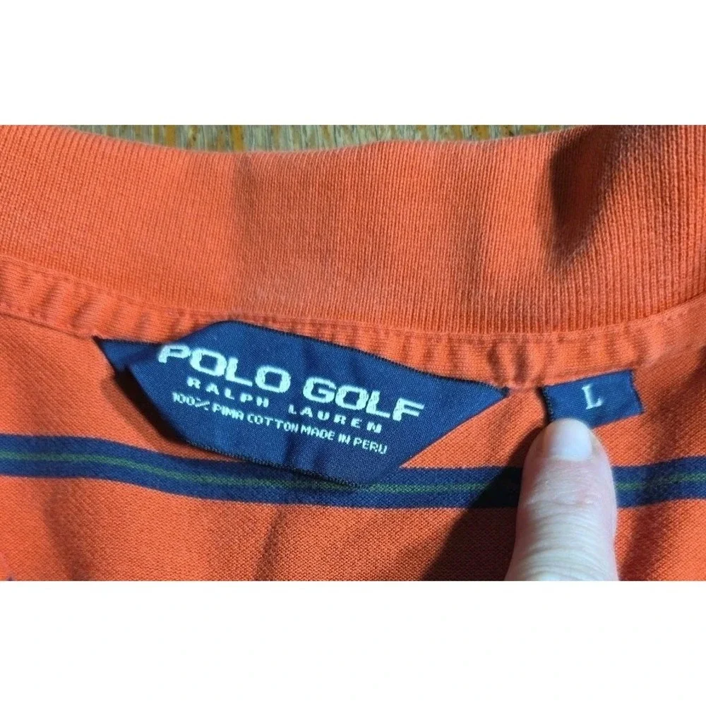 Polo‎ Golf Ralph Lauren Orange Striped Polo Shirt Men's Large